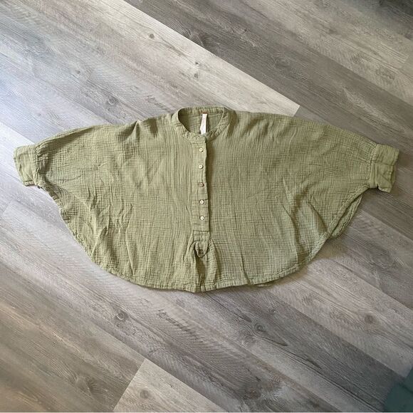 Free People Top Dolman Drape Poncho Flowy Cotton Olive Oversized - Picture 5 of 12